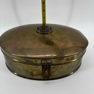 Vintage Brass Chinese Longevity Jewelry Trinket Keepsake Box, Oval, 11" Read